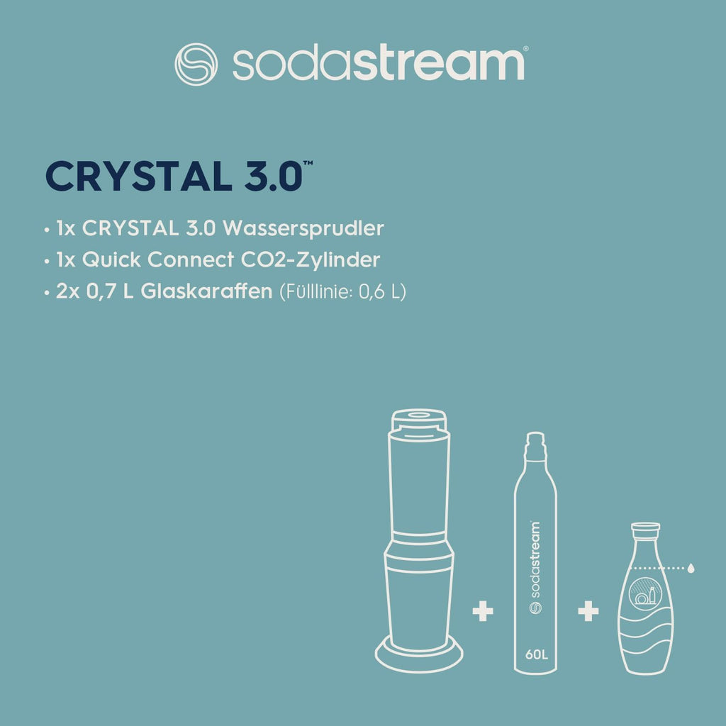 Crystal 3.0 Wassersprudler Set mit Quick-Connect Zylinder und 2 Glaskaraffen