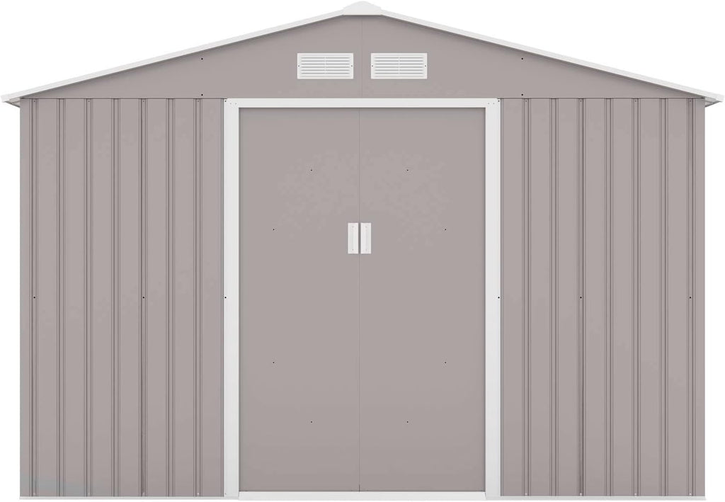 Svita S300 XXXL Metal Tool Shed, 277 x 319 x 192 cm, Pitched Roof, Garden Shed, Grey/Light Grey