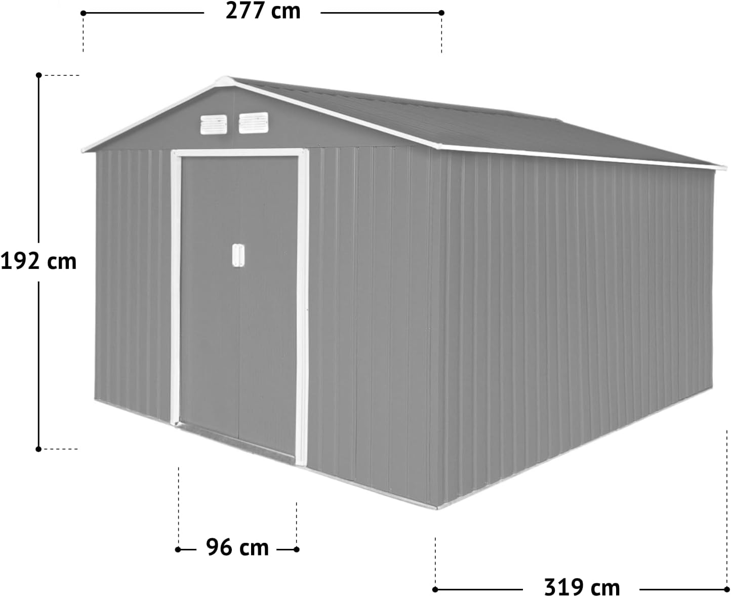 Svita S300 XXXL Metal Tool Shed, 277 x 319 x 192 cm, Pitched Roof, Garden Shed, Grey/Light Grey