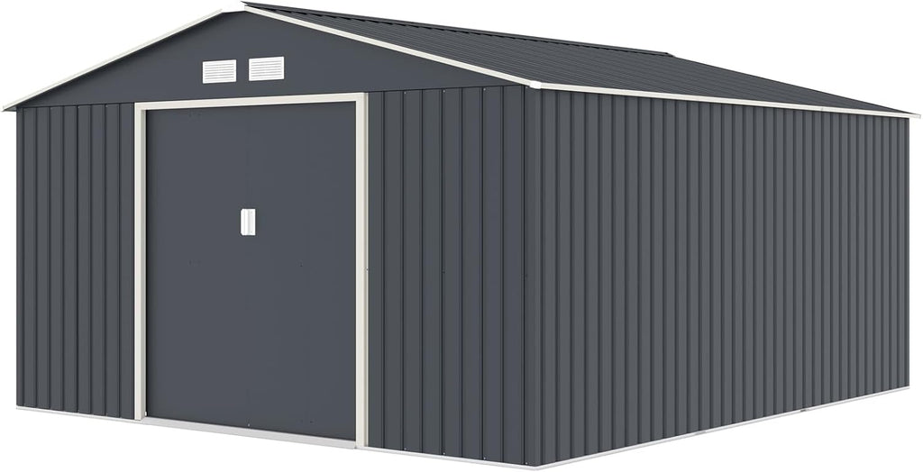 Svita S300 XXXL Metal Tool Shed, 277 x 319 x 192 cm, Pitched Roof, Garden Shed, Grey/Light Grey