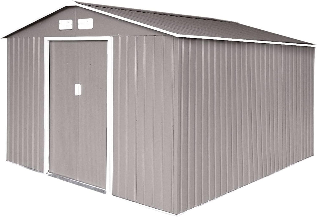 Svita S300 XXXL Metal Tool Shed, 277 x 319 x 192 cm, Pitched Roof, Garden Shed, Grey/Light Grey