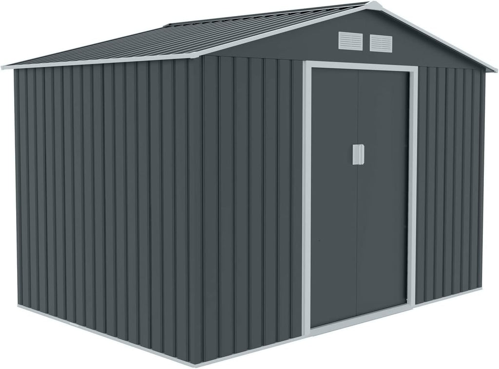Svita S300 XXXL Metal Tool Shed, 277 x 319 x 192 cm, Pitched Roof, Garden Shed, Grey/Light Grey