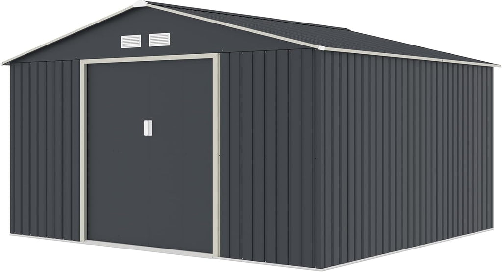 Svita S300 XXXL Metal Tool Shed, 277 x 319 x 192 cm, Pitched Roof, Garden Shed, Grey/Light Grey