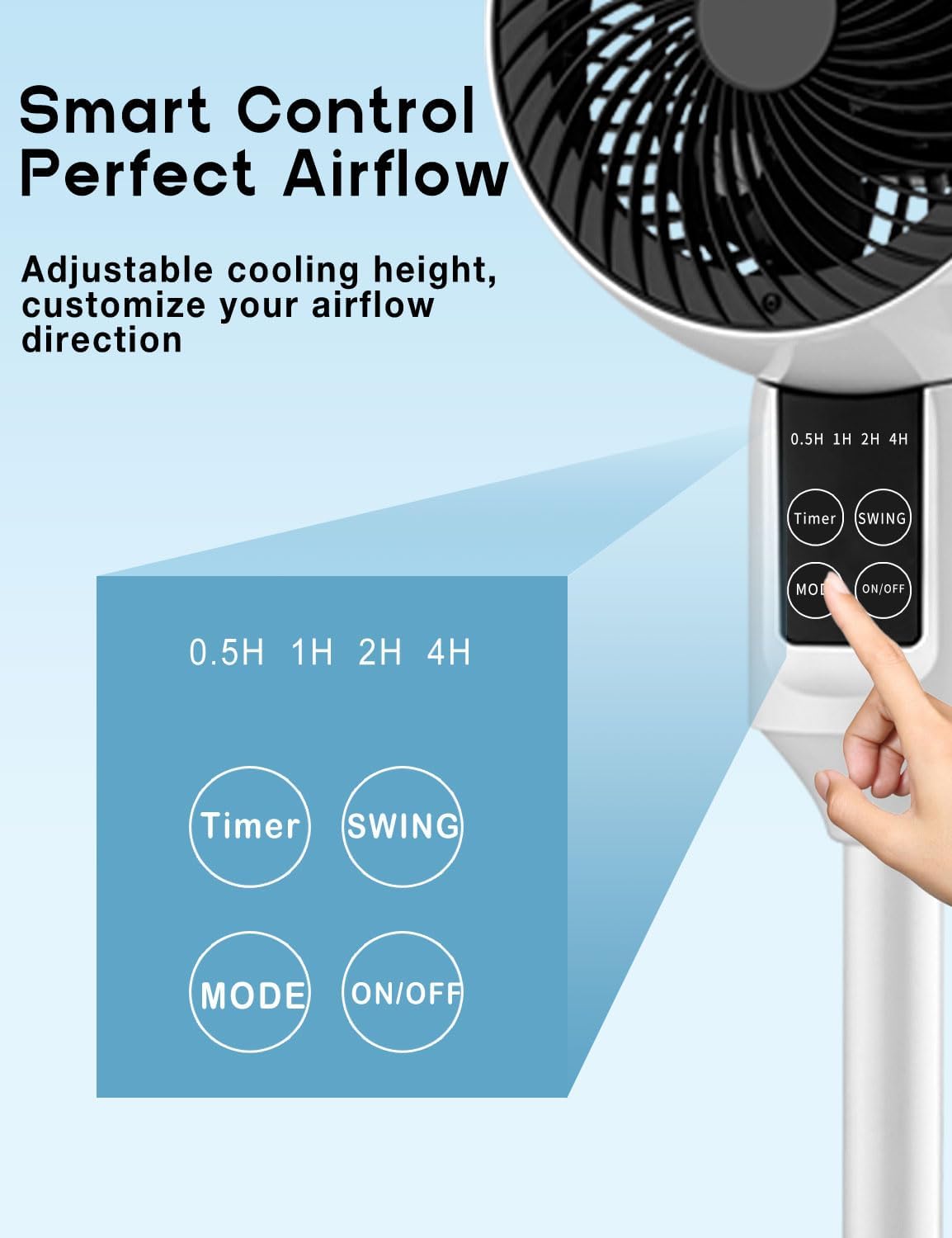 Aerion Höhenverstellbarer Standventilator mit 3D-Oszillation Weiß