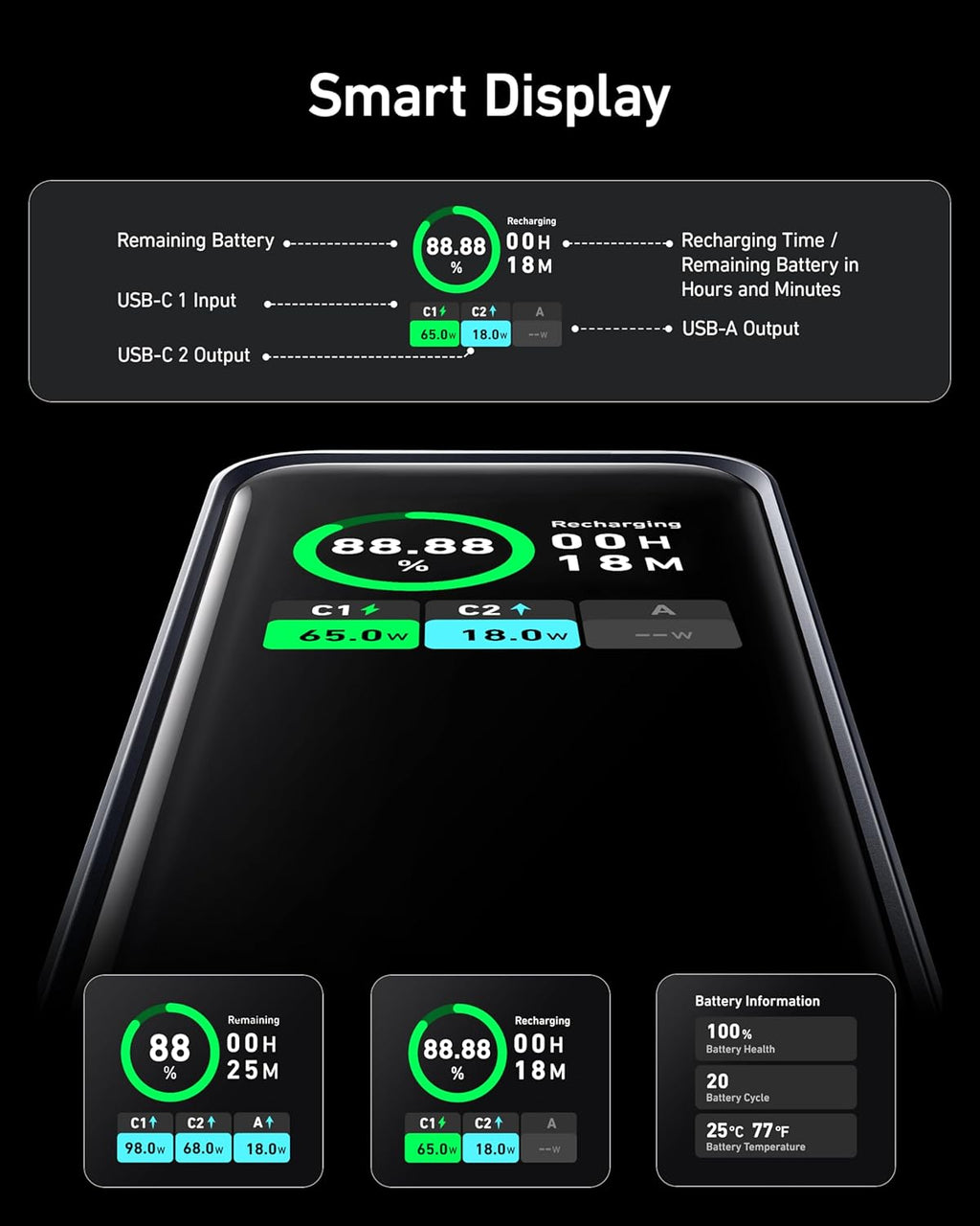 Anker Prime 72Wh Powerbank 20.000 mAh, 200W, USB-C & USB-A, Fast Charging, Schwarz