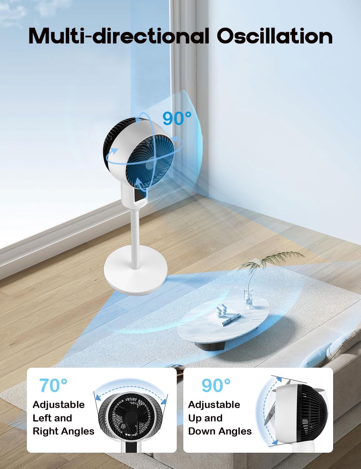 Aerion Höhenverstellbarer Standventilator mit 3D-Oszillation Weiß