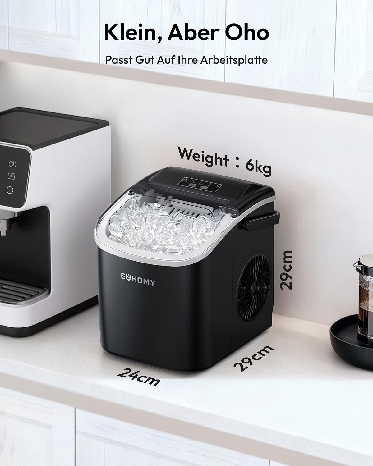 EUHOMY DE-IM06D-02-AZ-HM Eiswürfelmaschine Tragbar 12 kg/Tag