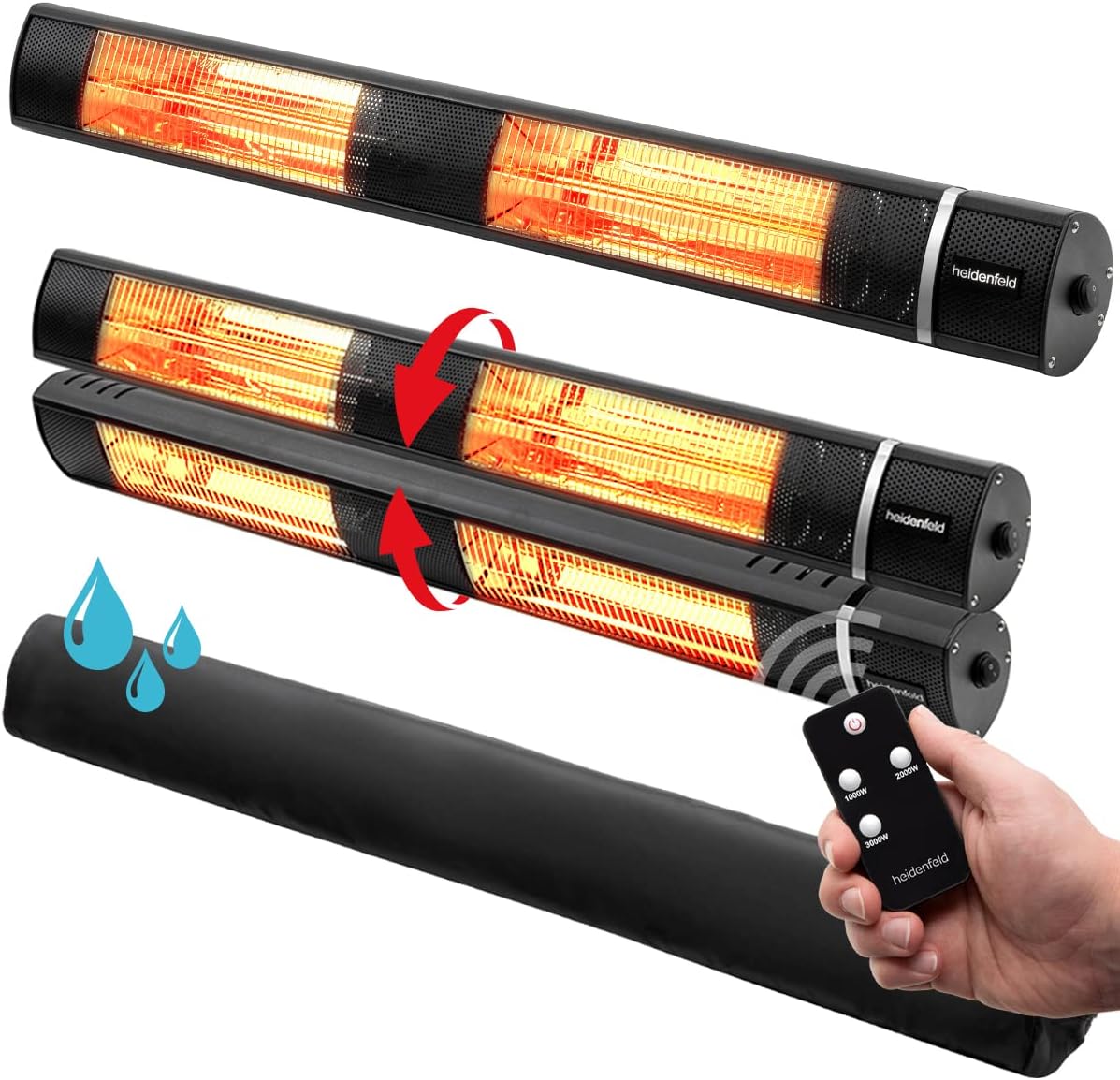 Heidenfeld Infrared Heater IH110, 3000 Watt, Remote Control, 3 Levels, Ceiling and Wall Mounting, Infrared Heater, Patio Heater (Black)