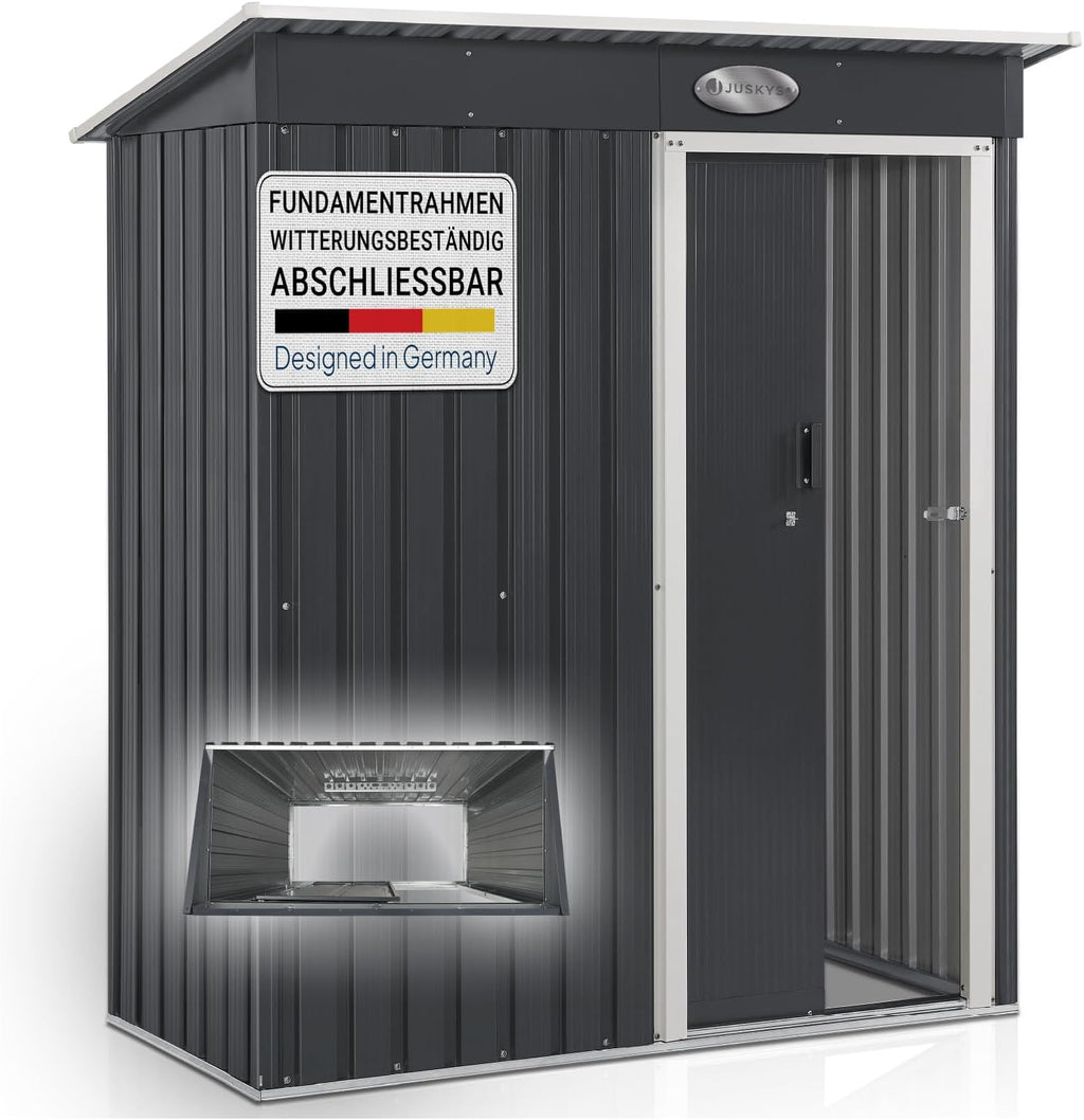 Juskys Metal XL Tool Shed - Garden Shed & Tool Shed with Sliding Door, Foundation Frame & Lock, Weatherproof Garden Cabinet for Storage - Dark Grey