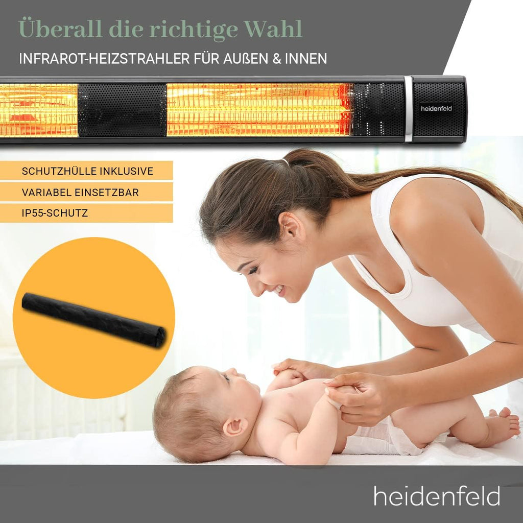 Heidenfeld Infrared Heater IH110, 3000 Watt, Remote Control, 3 Levels, Ceiling and Wall Mounting, Infrared Heater, Patio Heater (Black)