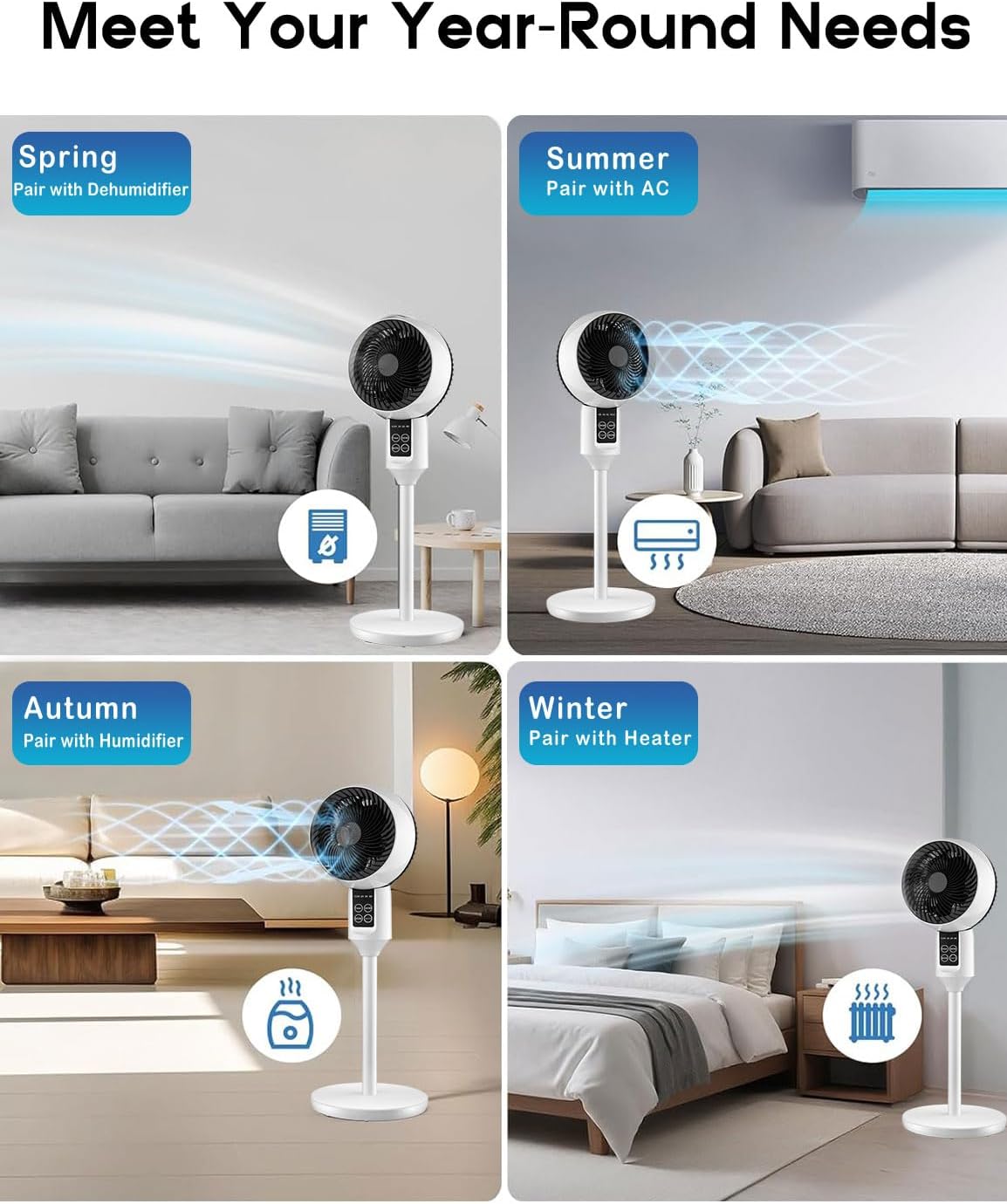 Aerion Höhenverstellbarer Standventilator mit 3D-Oszillation Weiß