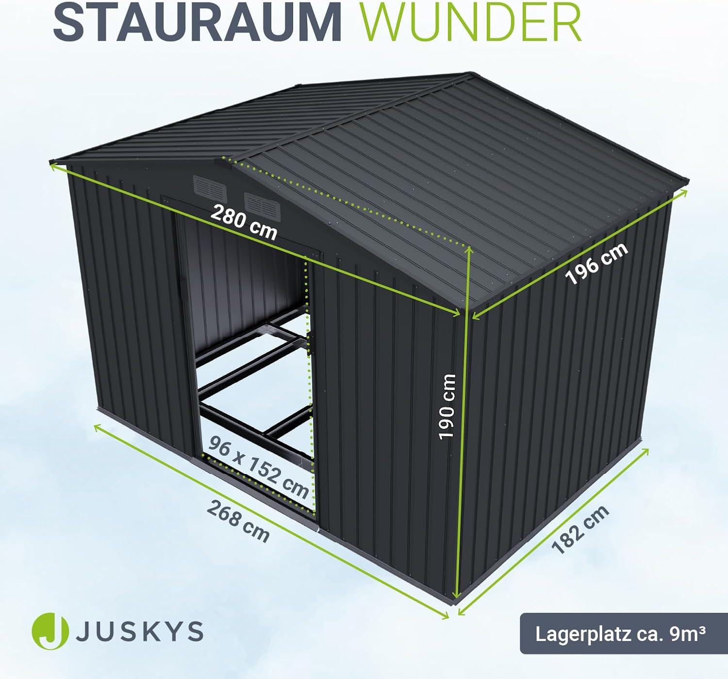 Juskys Metal XL Tool Shed - Garden Shed & Tool Shed with Sliding Door, Foundation Frame & Lock, Weatherproof Garden Cabinet for Storage - Dark Grey