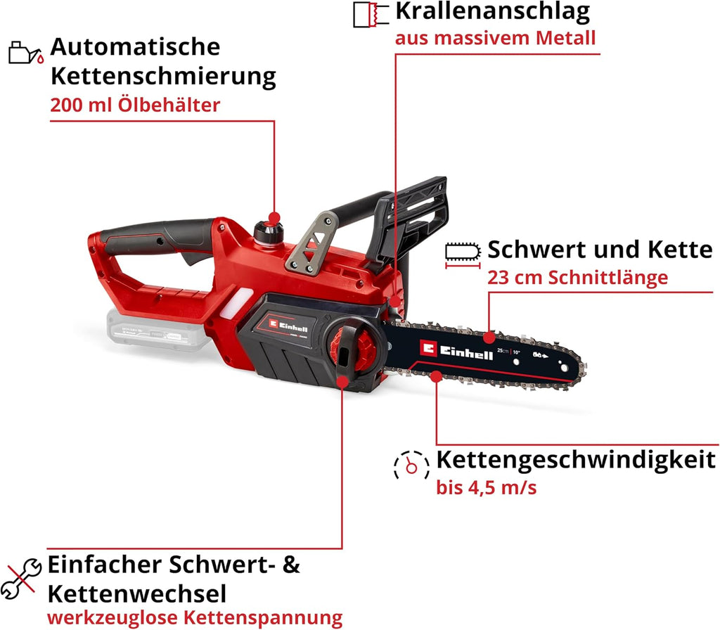 Einhell 4501761 Akku-Kettensäge GE-LC 18/25 Li-Solo 18V