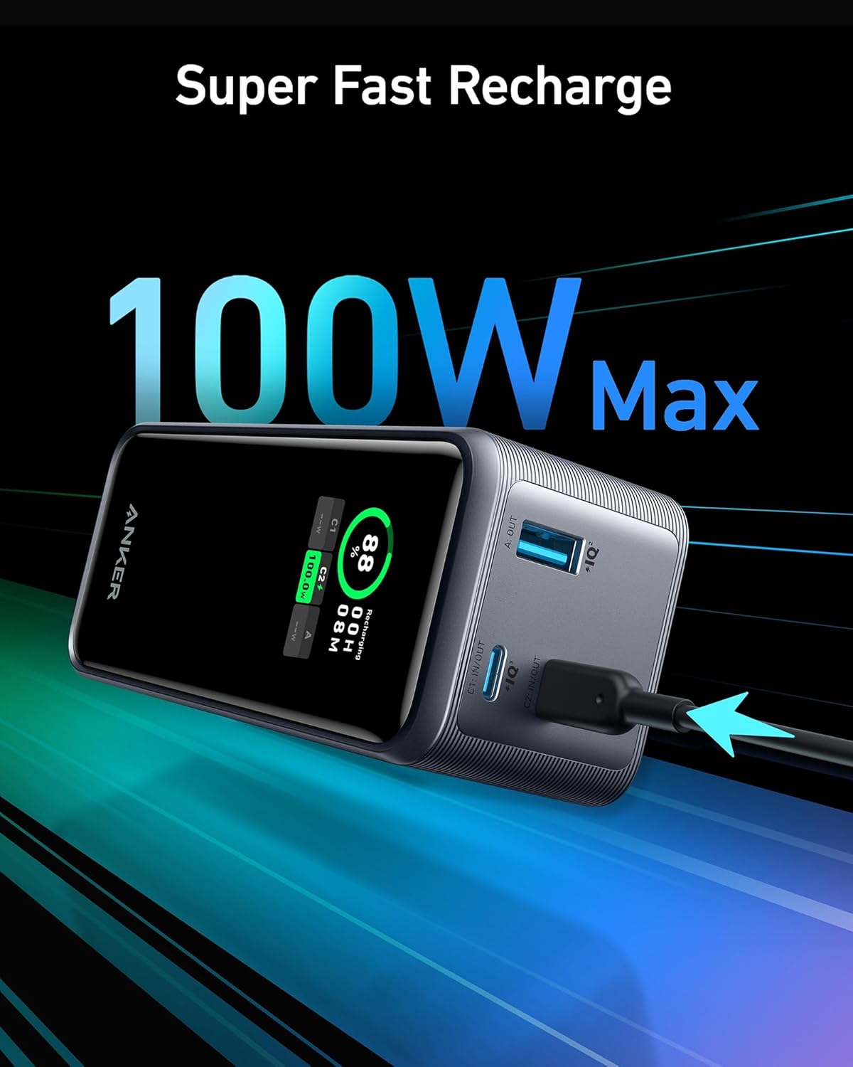Anker Prime 72Wh Powerbank 20.000 mAh, 200W, USB-C & USB-A, Fast Charging, Schwarz