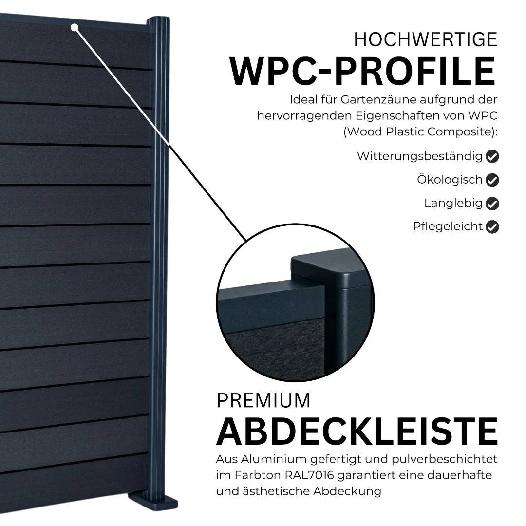 MEGA HOLZ DIYO WPC Steckzaun Set 180x184 cm Anthrazit