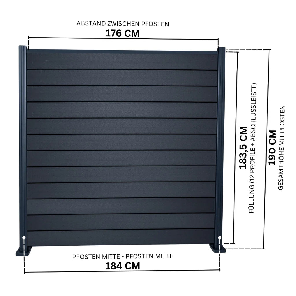 MEGA HOLZ DIYO WPC Steckzaun Set 180x184 cm Anthrazit