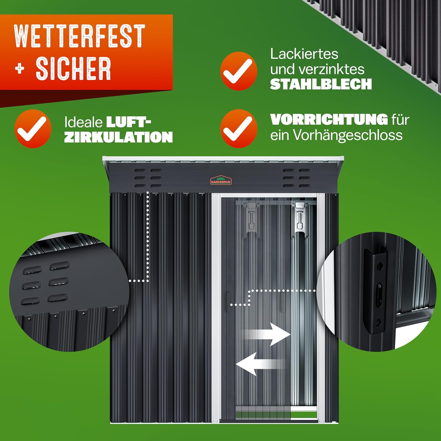 GARDEBRUK® Metal Tool Shed 185 x 165 x 90 cm