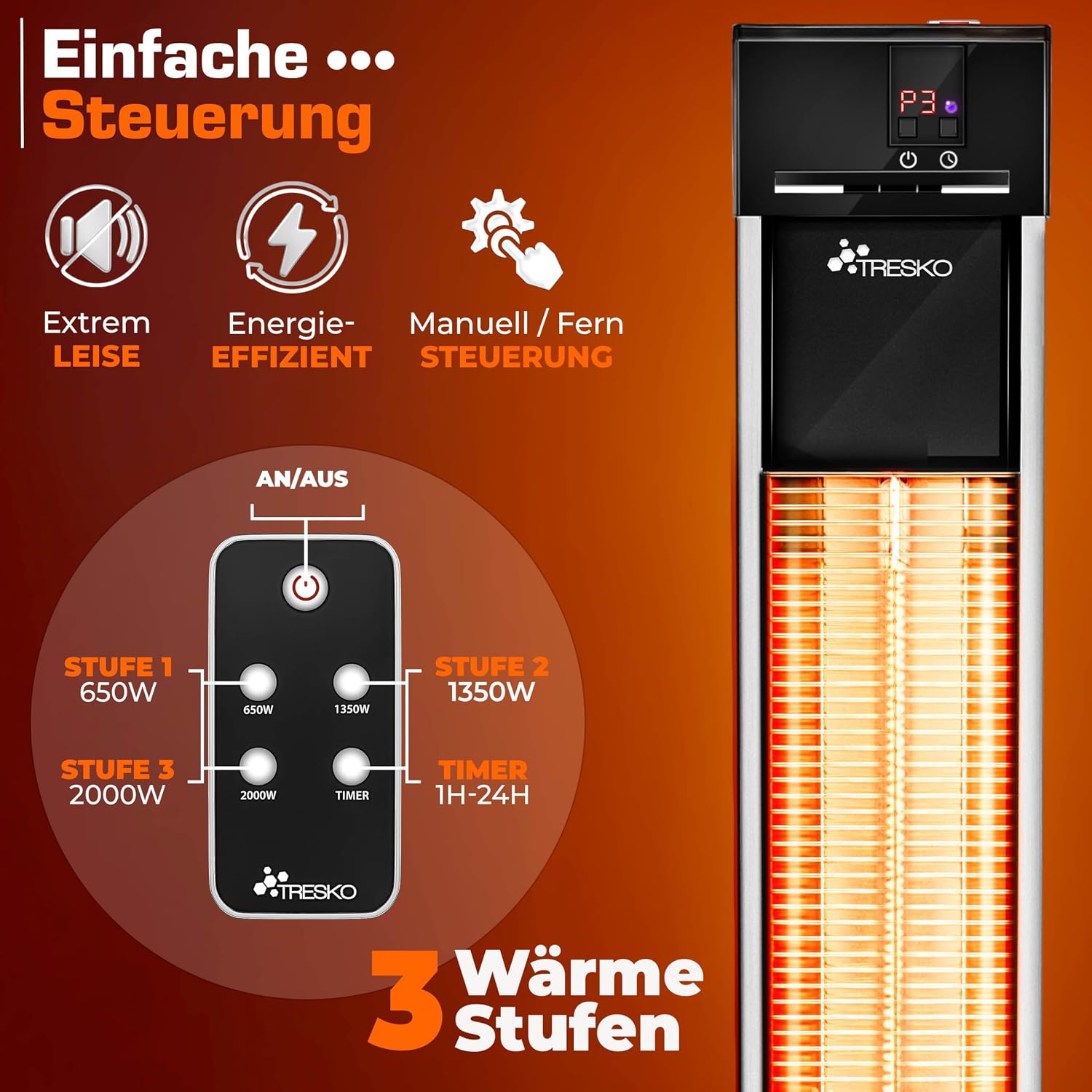TRESKO THSL-009 Infrarot Standheizstrahler Innen & Aussen 2000W