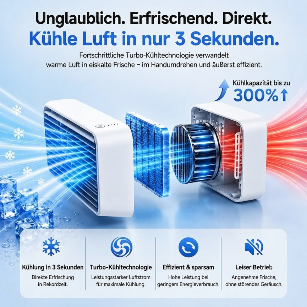 Mini Luftkühler Tragbar mit Fernbedienung 3000mAh Akku