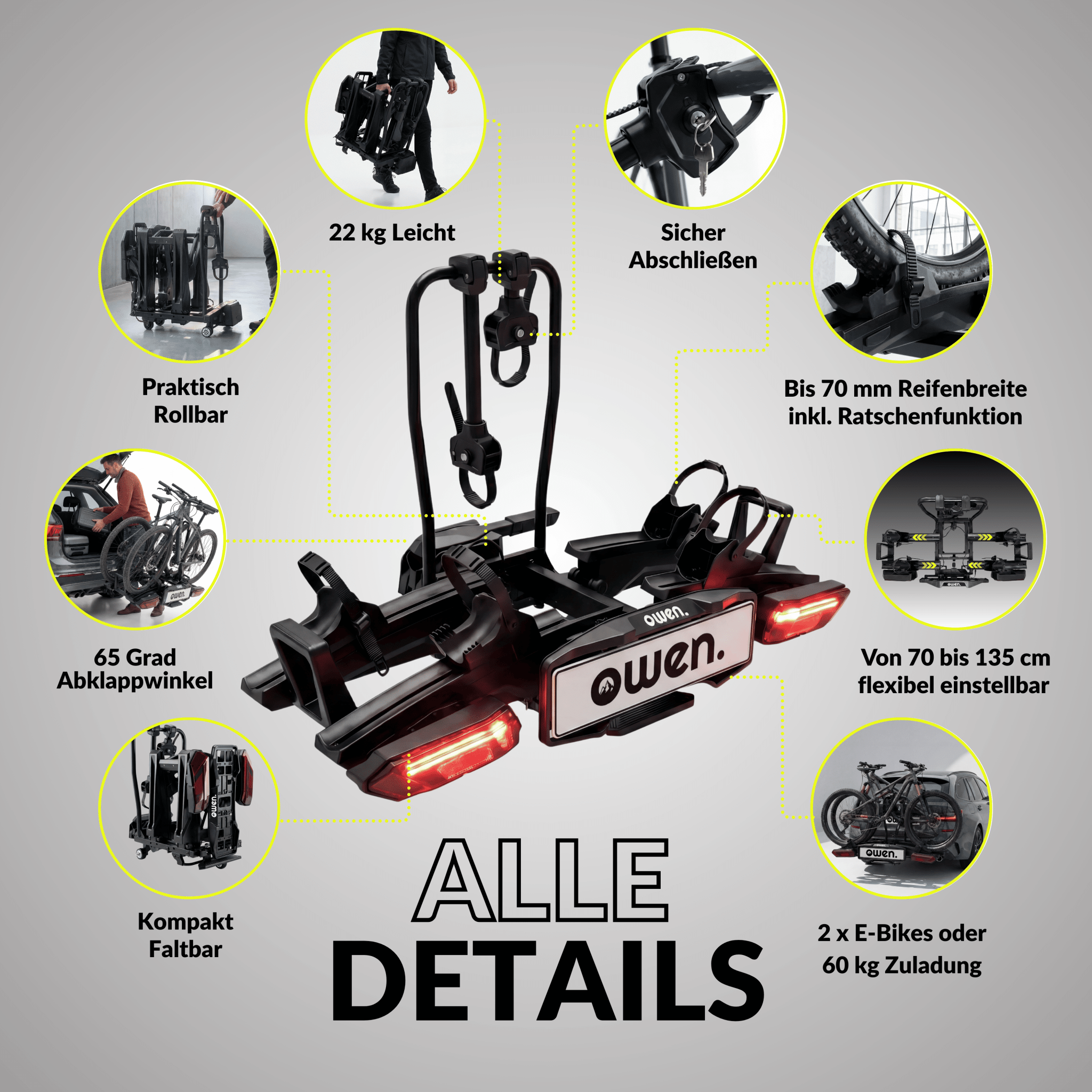 OWEN E-Bike Fahrradträger Anhängerkupplung 60 kg