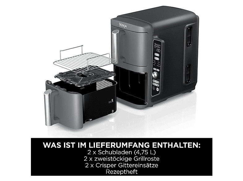 Ninja SL400EU Double Stack XL Heißluftfritteuse 9,5 L Grau