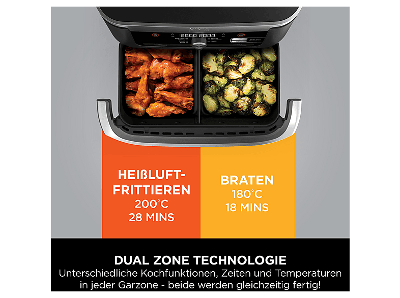 Ninja AF500EU Foodi FlexDrawer Heißluftfritteuse 10,4 L Schwarz