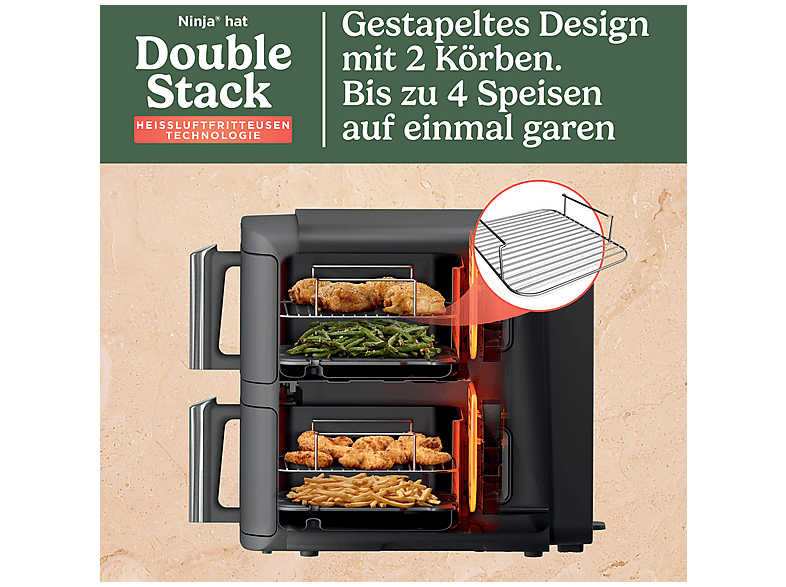 Ninja SL400EU Double Stack XL Heißluftfritteuse 9,5 L Grau